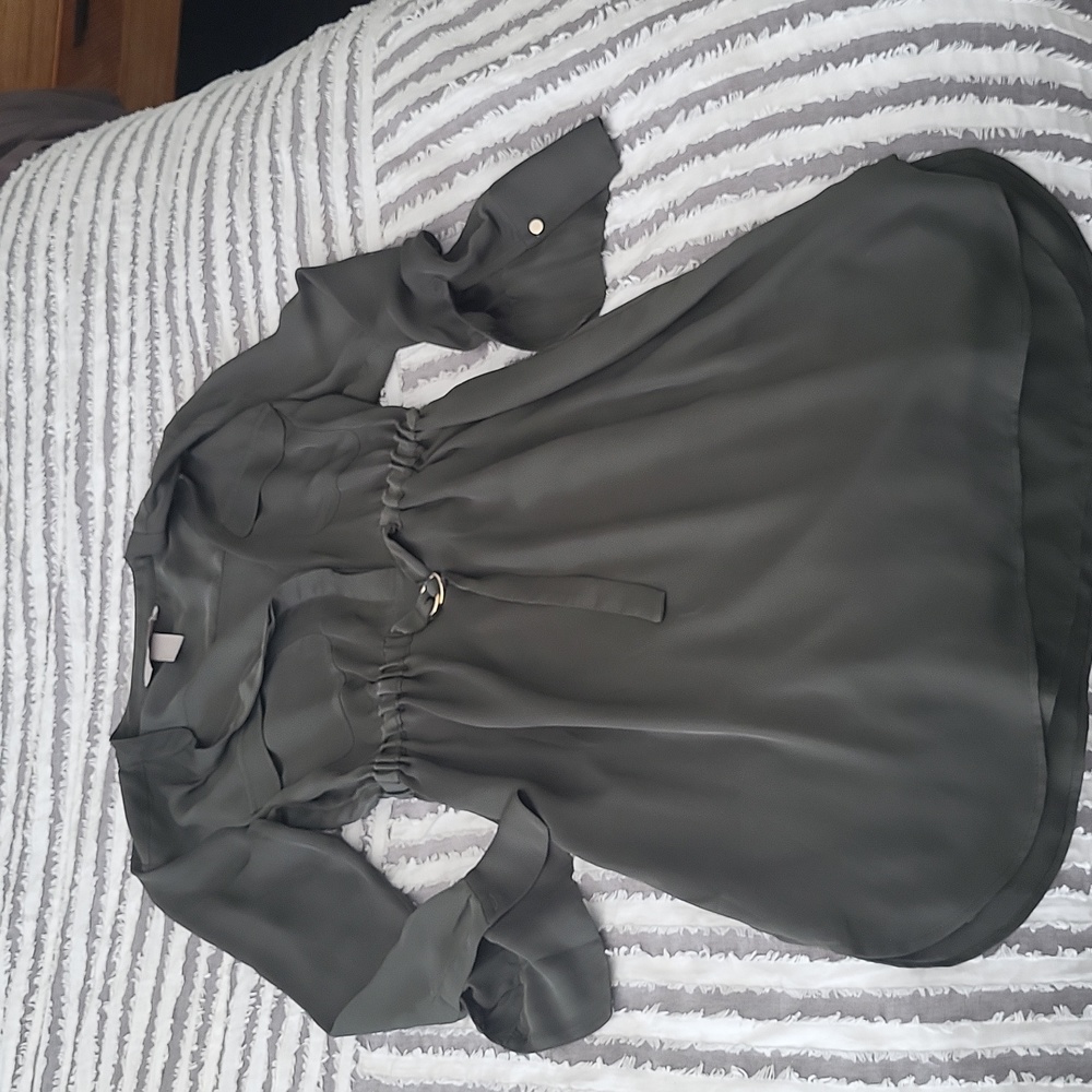 **SOLD** NWOT H&M sexy silky classy olive green shirt dress - Picture 2 of 2